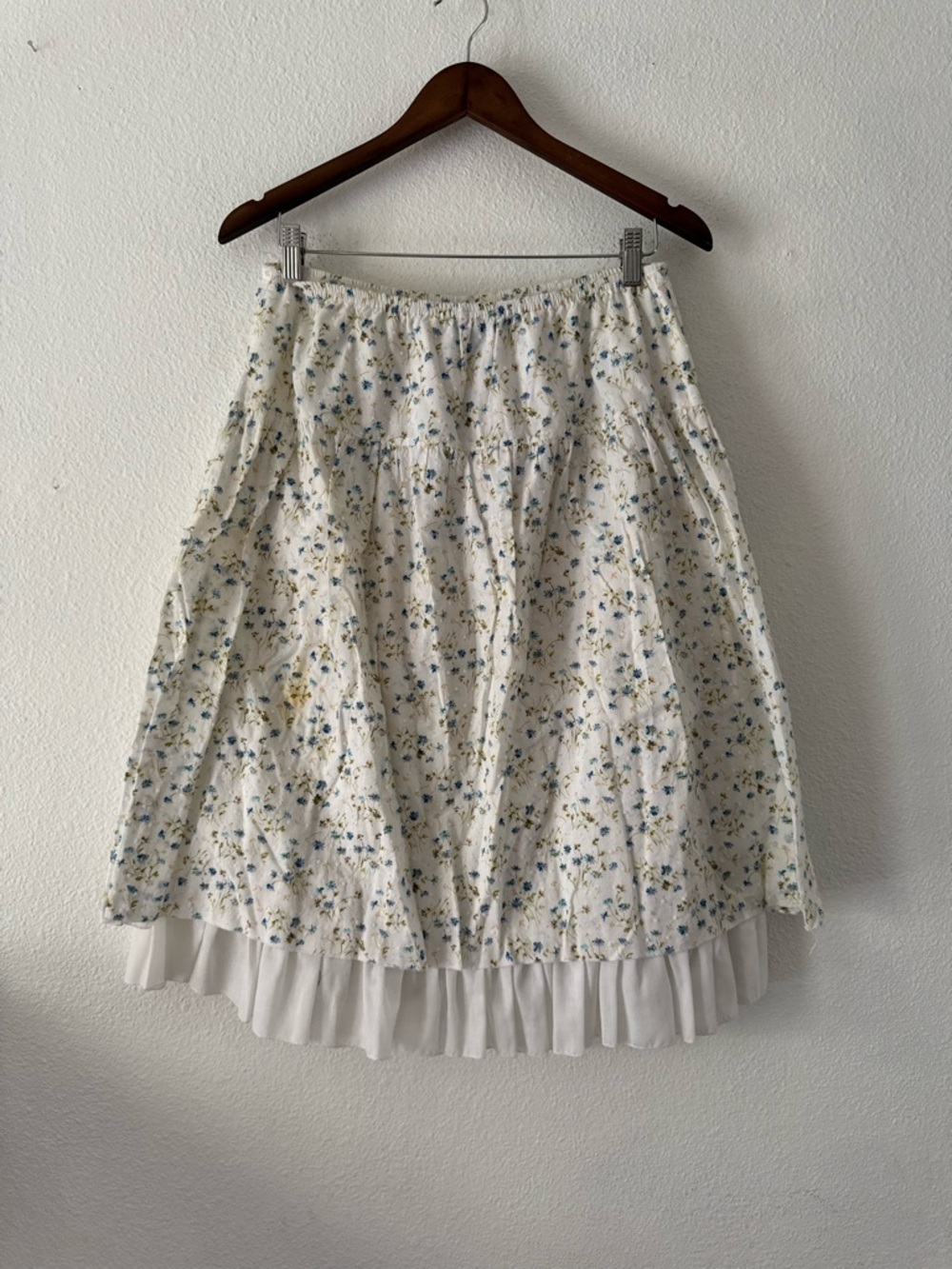 JKLA Retro Ditsy Floral Ruffle Hem Midi Skirt Navy Blue White Large Cottagecore - Picture 10 of 11